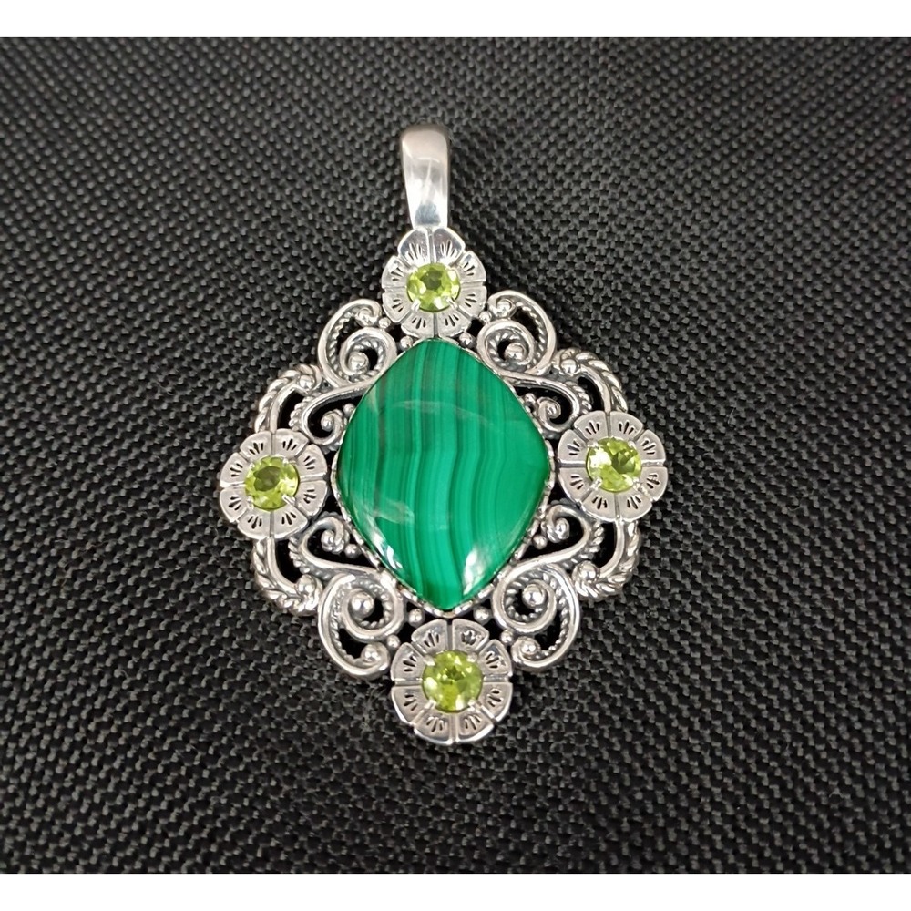 American West Desert Bloom Sterling Malachite & Peridot Gemstone Enhancer 925
